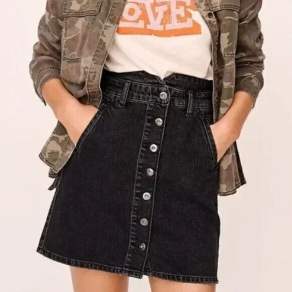 PILCRO AND THE LETTERPRESS Women’s Faded Black Button Front Denim Skirt Size 0